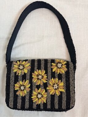 Studio 12 Viral Beaded Sunflower Shoulder Bag Stripe Baguette EUC